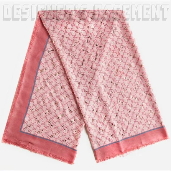GUCCI pink GG with gold Horsebits print giant 53"-square modal/silk scarf NWT🎁 - Picture 6 of 10
